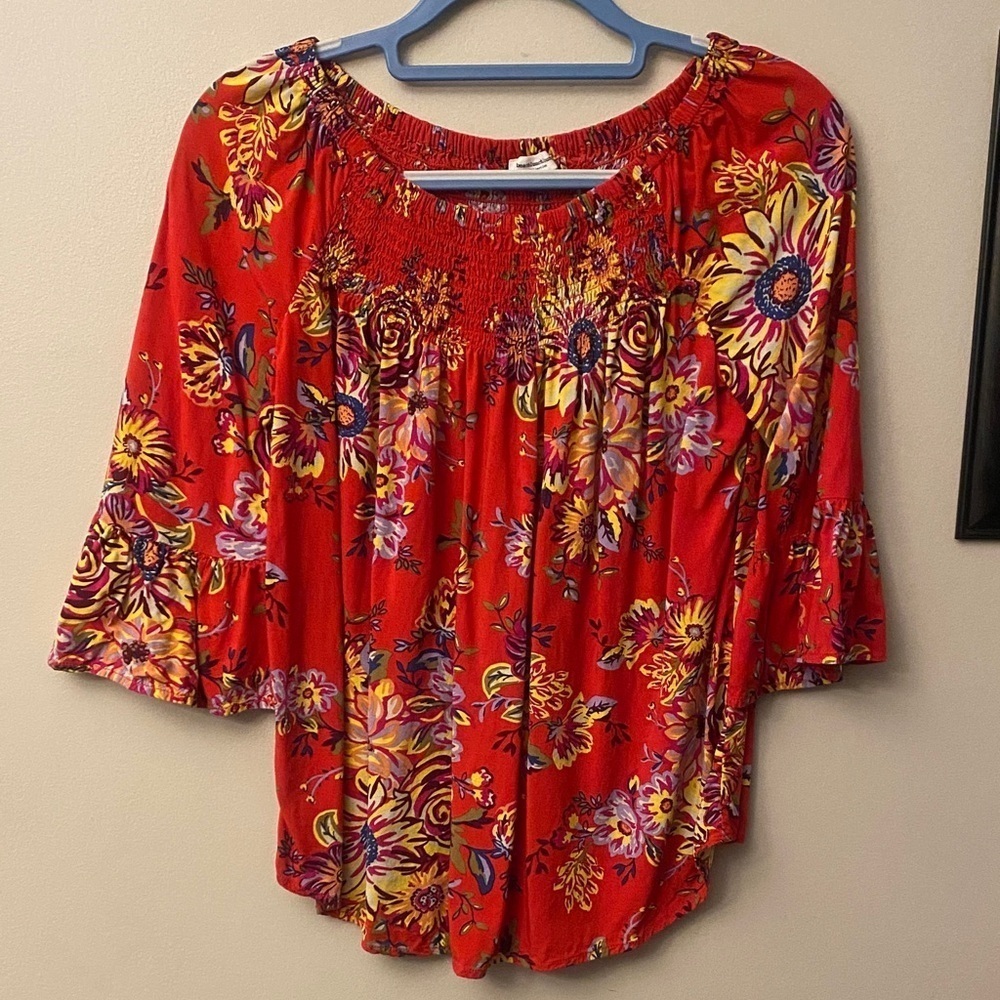 beachlunchlounge Red Floral Blouse